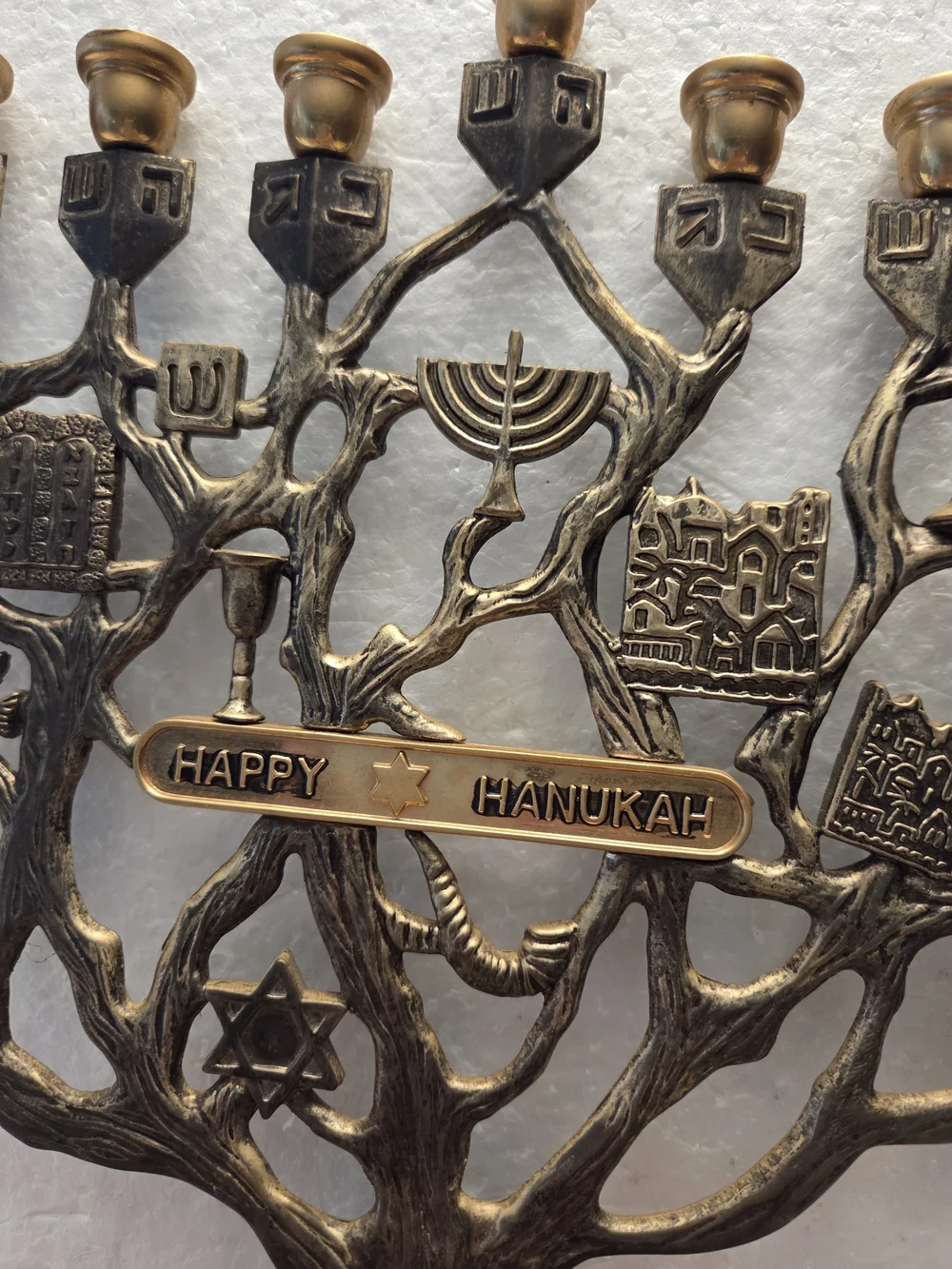 Happy Hanukkah Bronze-Accent Menorah
